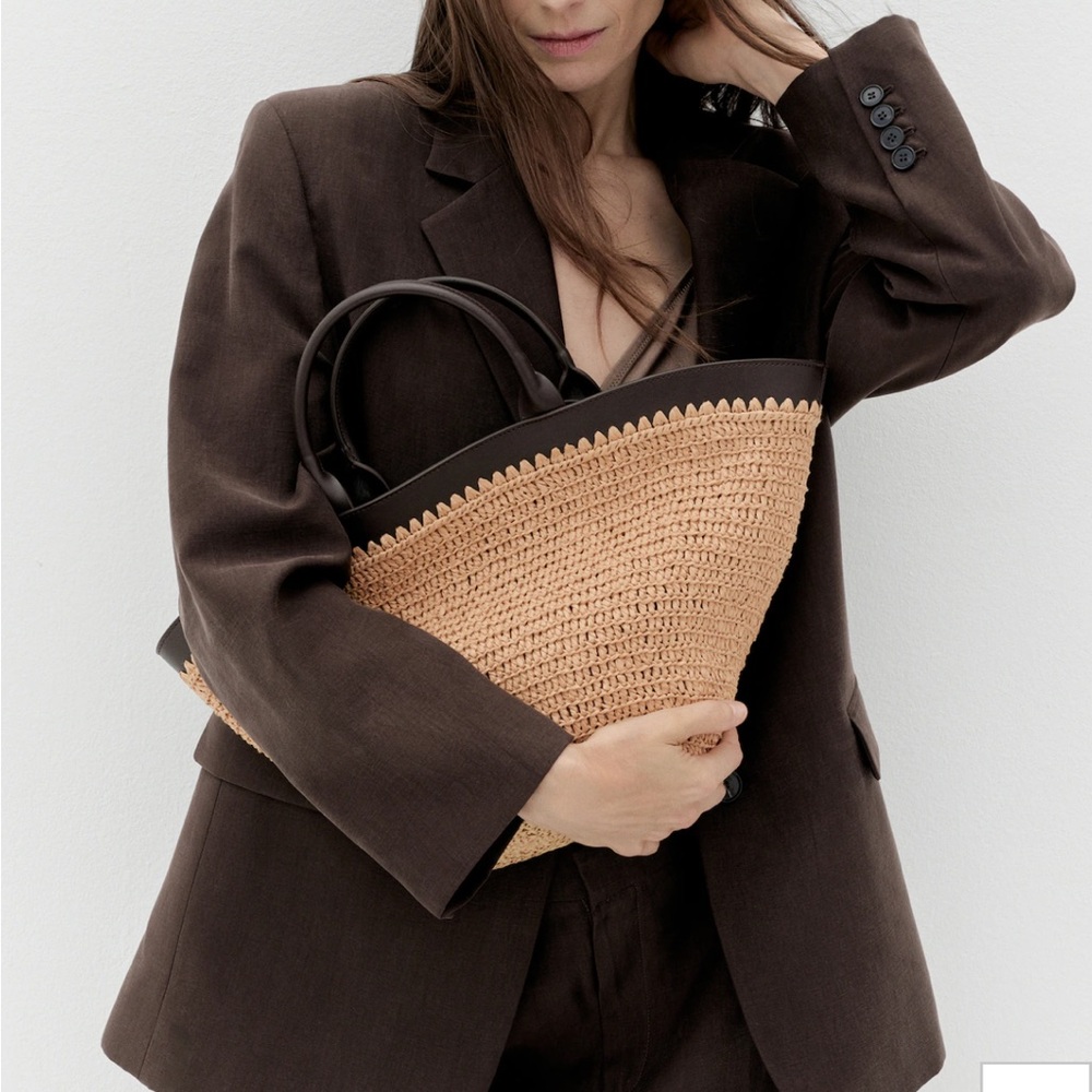 Mango Straw Tote with Dark Brown Trim